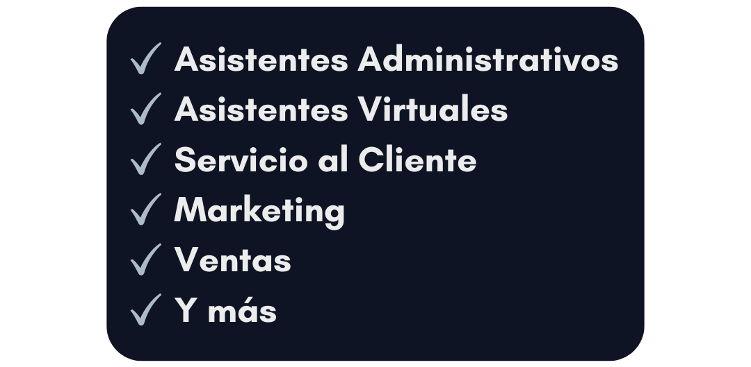 Lista de servicios de tercerización ofrecidos por La Americana Soluciones, incluyendo Asistentes Administrativos, Marketing, Ventas, Asistentes Virtuales, Servicio al Cliente.